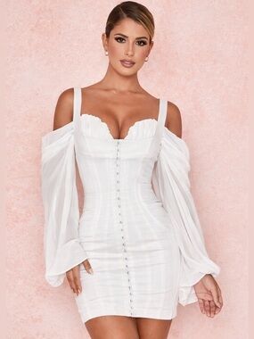 green emerald velvet dress House Of CB Pietra Mini Dress White
